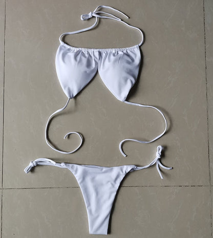 Summer Sexy Bikini set Push-up padded Bra Thong Split Swimwear Female Bandage Bathing Suit Adjustable Lacing Swimsuit Solid