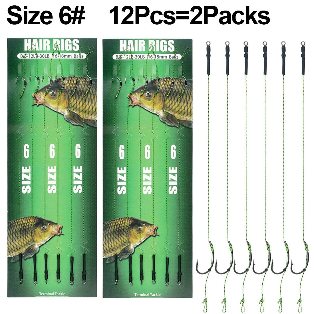 12 anzóis de pesca de carpa pré-amarrados com linha, para carpa, prontos para usar com iscas boilies, equipamento de pesca de carpa.