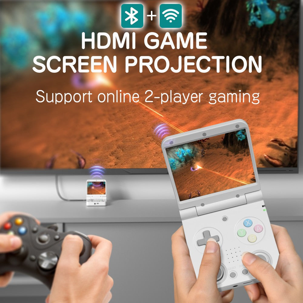 MIYOO Flip V2 Retro Handheld Game Console With Metal Hinge 3.5'' IPS Screen Compact Portable Game Machine Dual Analog Sticks Gif