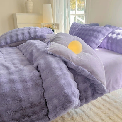 New Rabbit Fur Thickened Milk Velvet Duvet Cover Set Machine Washable Soft SkinFriendly Warm Bed Sheet for Home and Hotel ?? ???