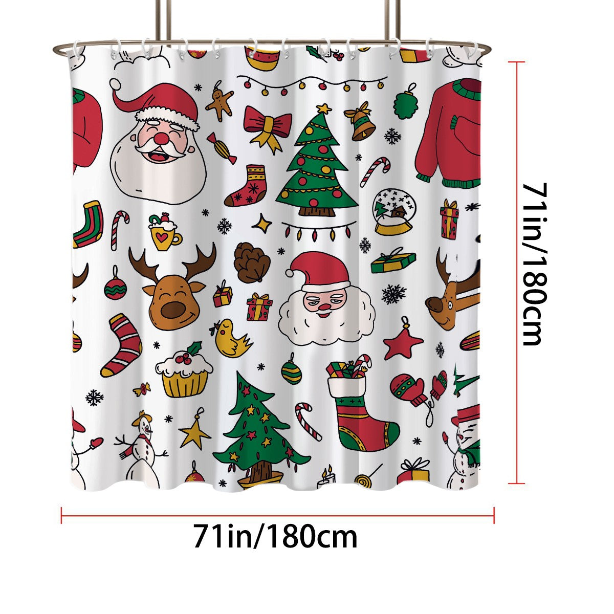 1 piece 180x180cm Christmas gingerbread man pattern printed shower curtain partition bathroom waterproof and mildew proof