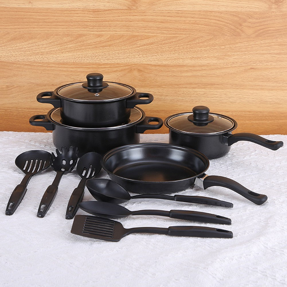 Conjunto de Panelas Antiaderente 12 Peças Panela de Cozinha com Tampa Frigideira Wok Leiteira Frigideira de Pedra Maifan para Todos os Tipos de Fogão