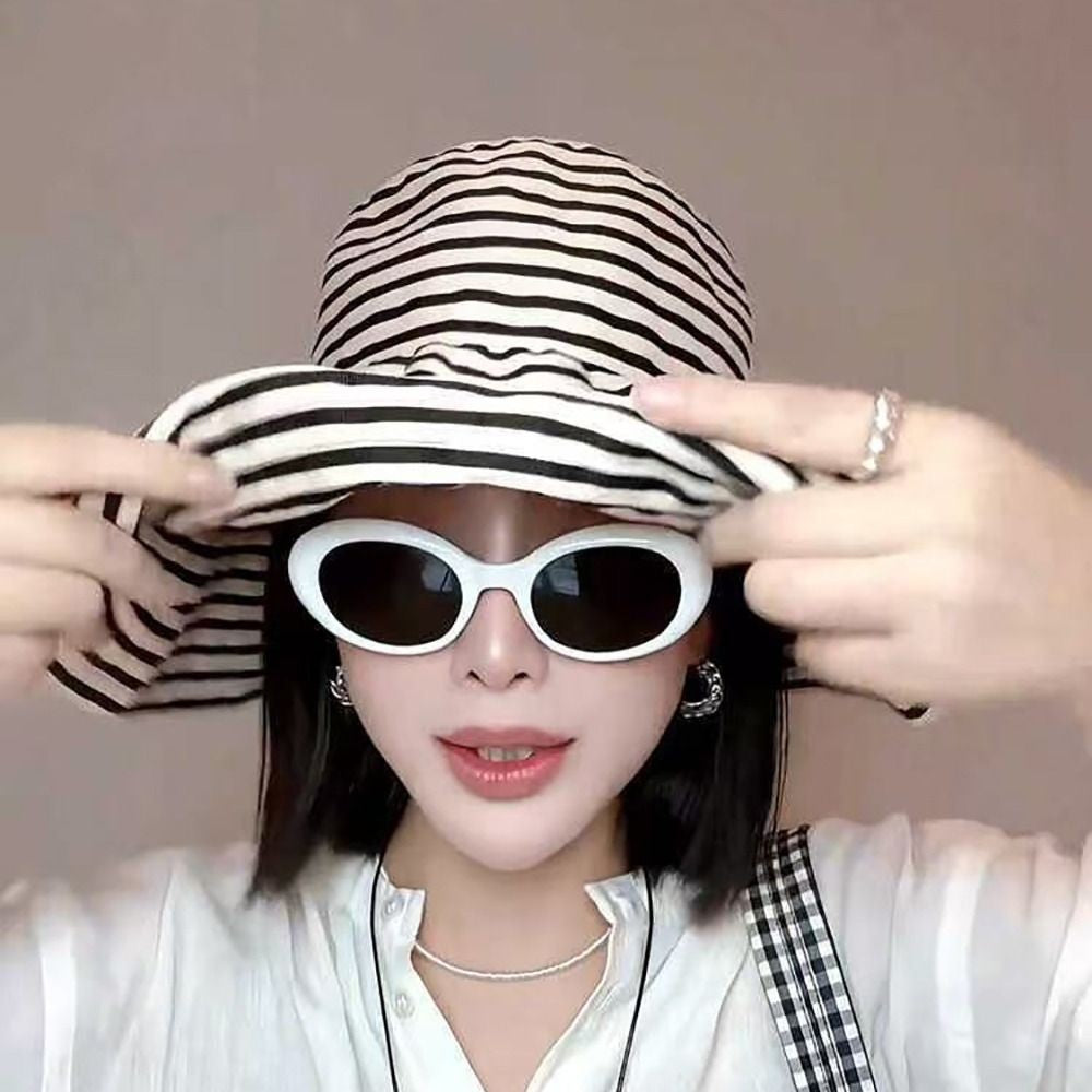 1Pcs Durable Sunproof Striped Bucket Hat Foldable Retro Summer Hat Big Head Circumference Fashion Sunscreen Basin Hat Women