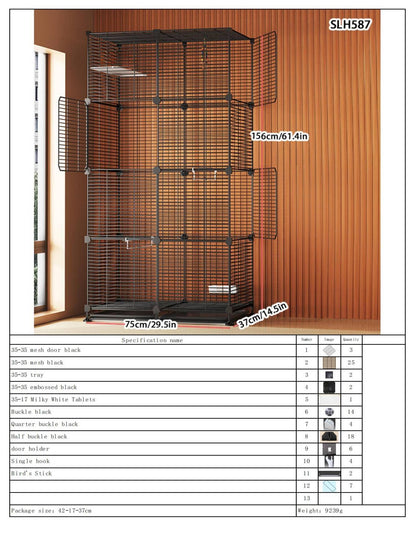 Gaiola Grande para Papagaios, Montagem DIY para Uso Doméstico, Ninho de Pássaro de Malha de Arame com Poleiro e Tigela, Adequada para Periquitos, Calopsitas, Mainás e Tentilhões