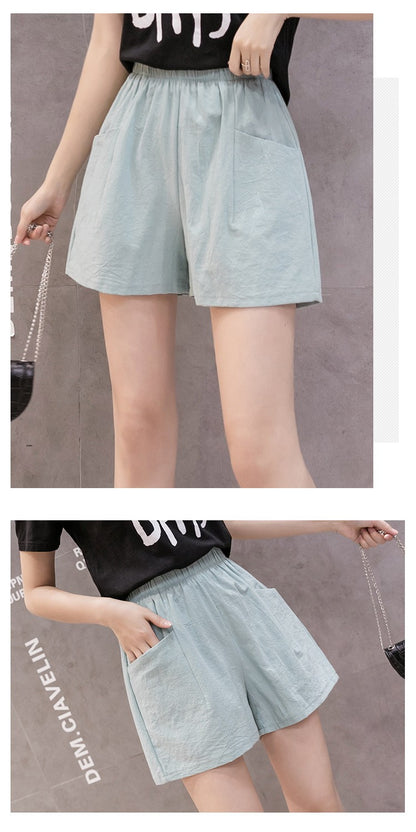 2024 Women Summer Cotton Shorts Casual Solid Pockets Basic Shorts Elastic Waist loose shorts Soft Cool female Outwear Shorts