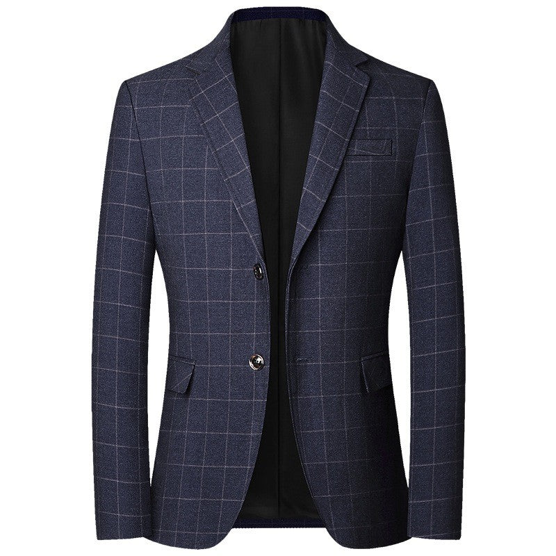 2025 Spring  Autumn New Blue Checkered Non-iron Suit Jackets for Men,black Light Business Casual Men Blazer Slim Fit, Asian Size
