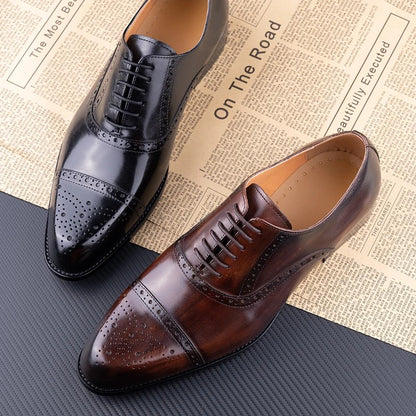 Classic Brogue Shoe Men's Business Suits Matches New Style Genuine Cowhide Handmade Formal Office Wedding Party Mans Dress Shoes