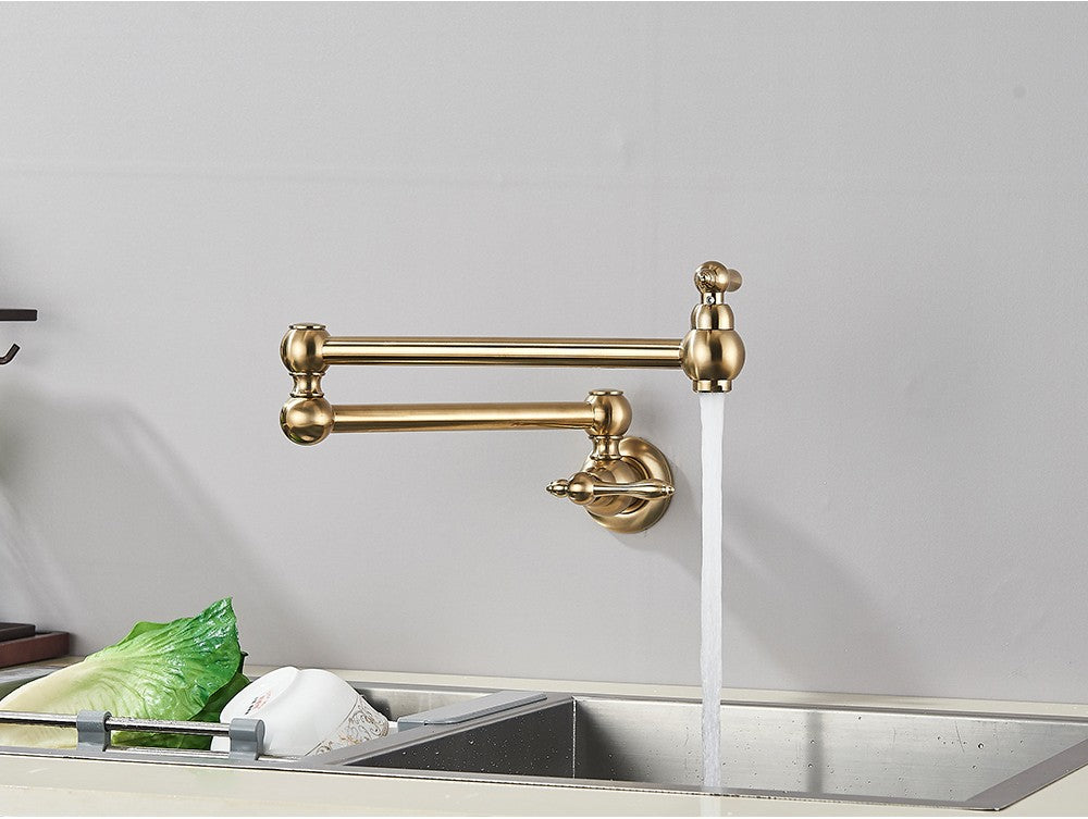Brushed Gold Rotated Kitchen Sink Faucet Cold Water Tap Brass Basin Sink Swivel Faucets Wall Mounted Faucet