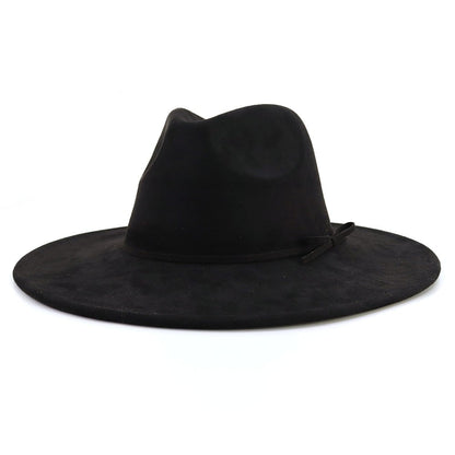 Suede fedora hat with same color accessories teardrop top wide brim hat for men and women Panama hat chapeau homme   sombrero
