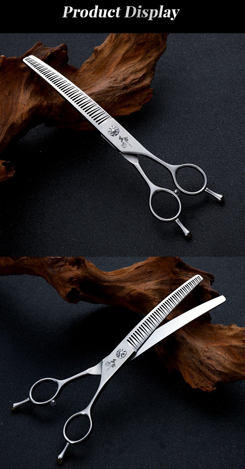 Fenice Tesoura para Tosar Pet Chunker Curva/Reta de 7.0 Polegadas com Dentes 3D Sem Marca de Aço VG10, Parafusos de Rolamento