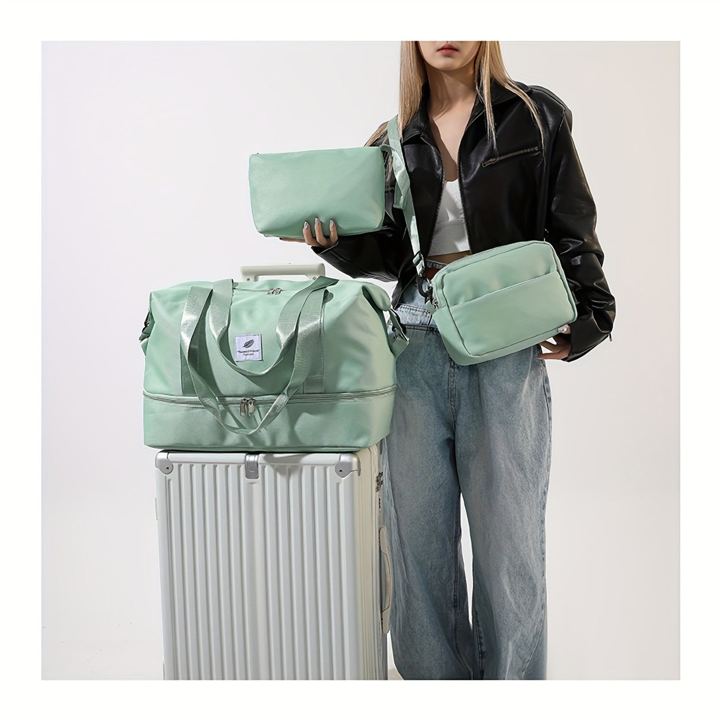 Conjunto de 3 malas de viagem em nylon, bolsa de bagagem moderna de grande capacidade, bolsa de ginástica e esporte com alça transversal, adequada para uso diário