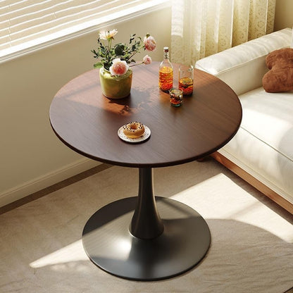 23.6-Inch Walnut Round Tulip Table With Steel Pedestal Base For 2-4 People Modern Minimalist Small Round Dining Kitchen Table