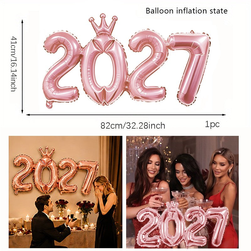 2027 Gold Crown Foil Number Balloons for 2027 New Year Christmas Eve Festival Party Supplies Graduation Decorations