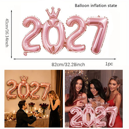 2027 Gold Crown Foil Number Balloons for 2027 New Year Christmas Eve Festival Party Supplies Graduation Decorations