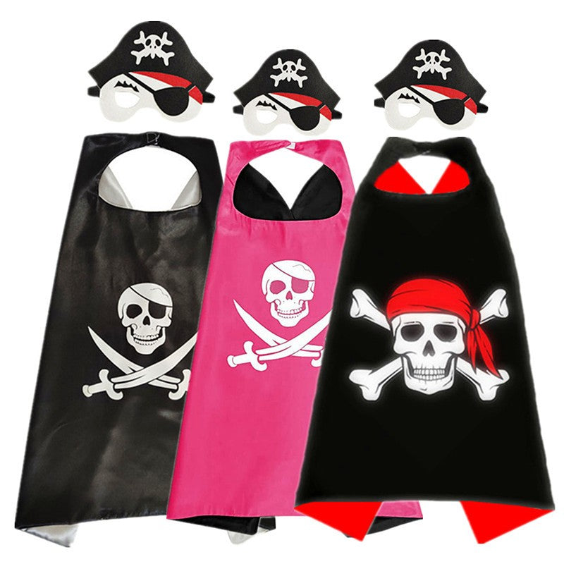 3-12Y  Pirate Skull Cape Toddler Play House Dress Up Cape Printed Pattern Holiday Performance Fashion Suit Halloween Party Gift