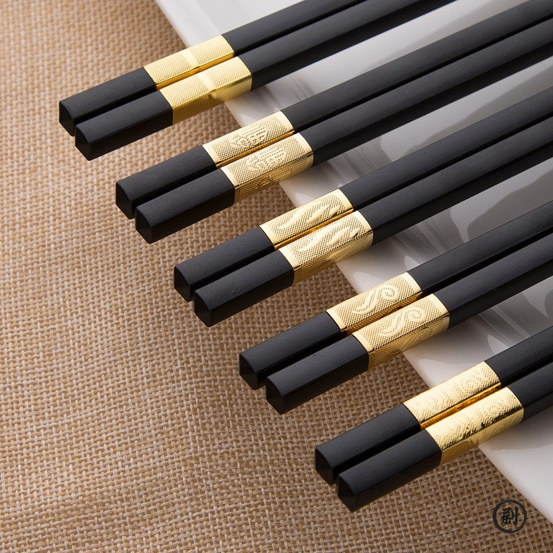 5 Pares de Hashis Reutilizáveis de 24cm, Antiderrapantes, Palitos de Sushi, Conjunto de Hashis Coreanos, Japoneses, Chineses de Madeira