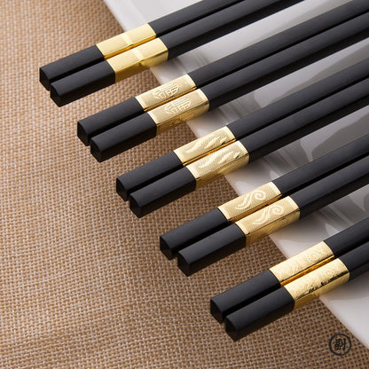 5 Pares de Hashis Reutilizáveis de 24cm, Antiderrapantes, Palitos de Sushi, Conjunto de Hashis Coreanos, Japoneses, Chineses de Madeira
