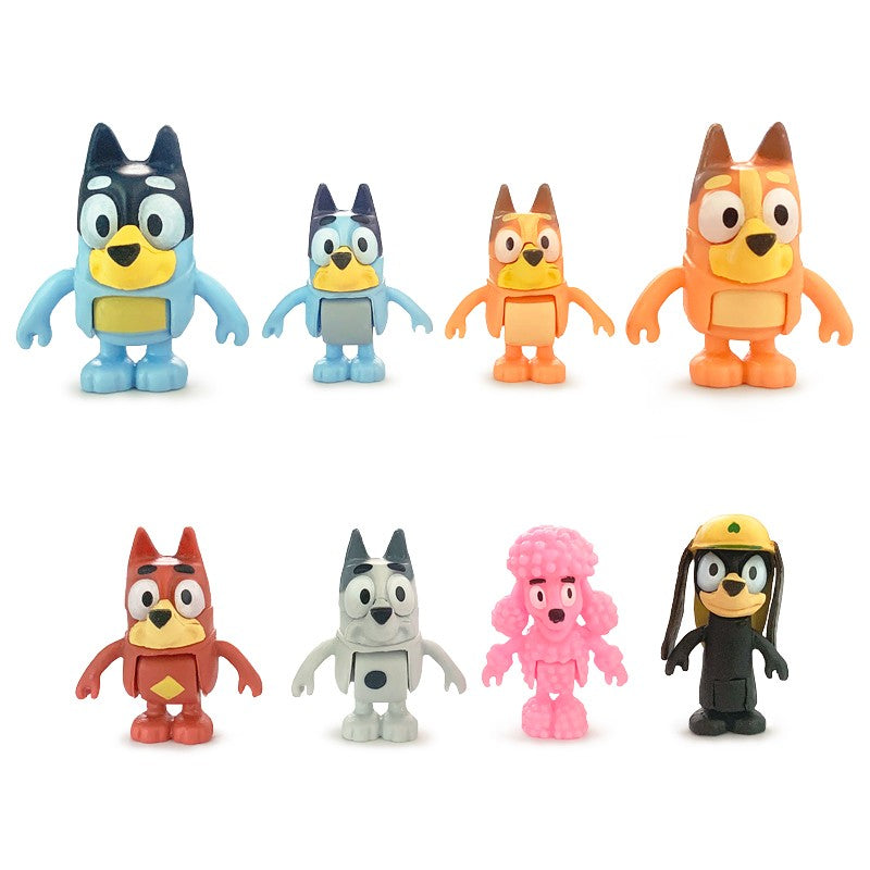 Bluey e Bingo Série Família Anime Modelo de Bonecos de Ação Desenhos Animados Mini Bonecos de PVC Enfeites Presente de Brinquedos de Decoração de Aniversário Infantil