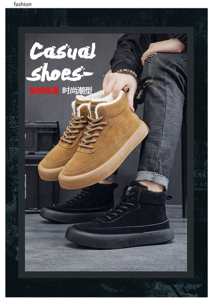 The 2025 new winter high-top plush thick men's snow boots are fashionable, casual and warm men's cotton shoes and boots
