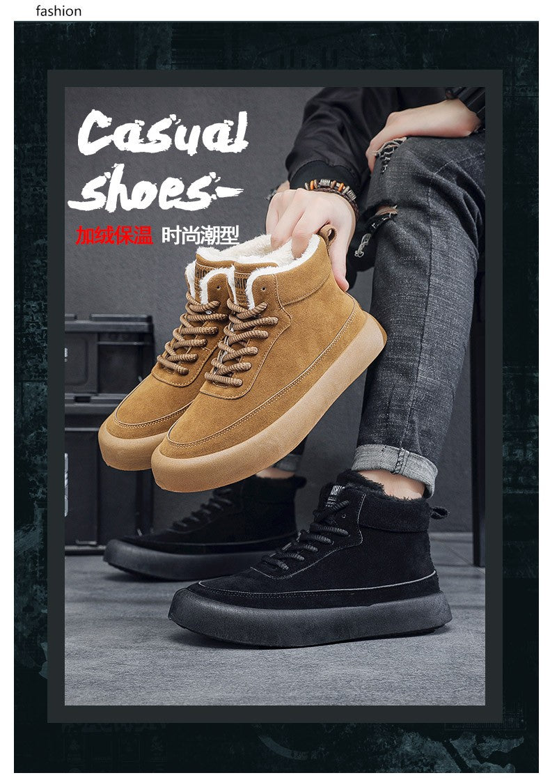 The 2025 new winter high-top plush thick men's snow boots are fashionable, casual and warm men's cotton shoes and boots