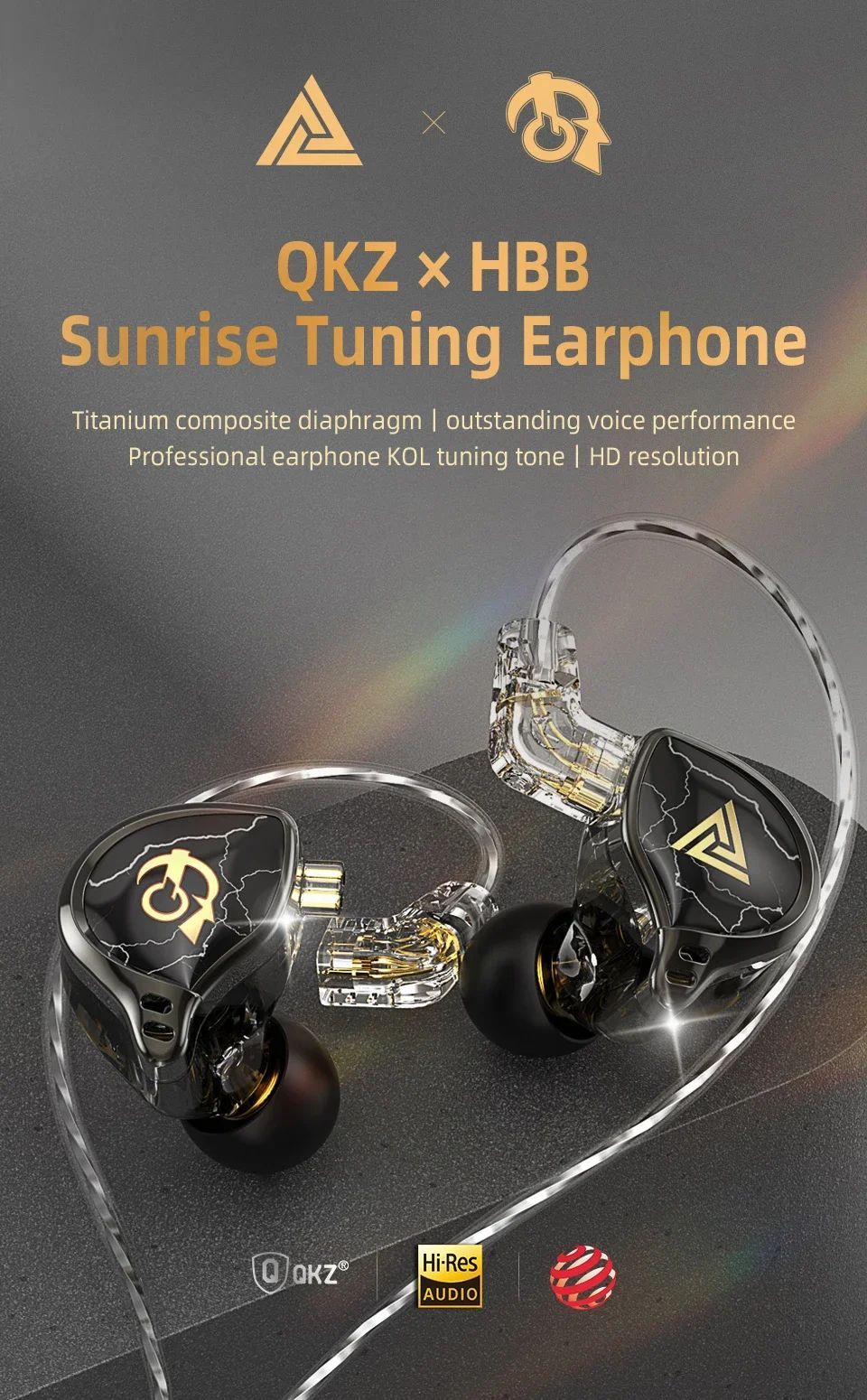QKZ X HBB Best HiFi In Ear Wired Earphones 10mm Titanium-Coated Diaphragm Semi-open Cavity CNC Aluminum Alloy Monitor Headphone