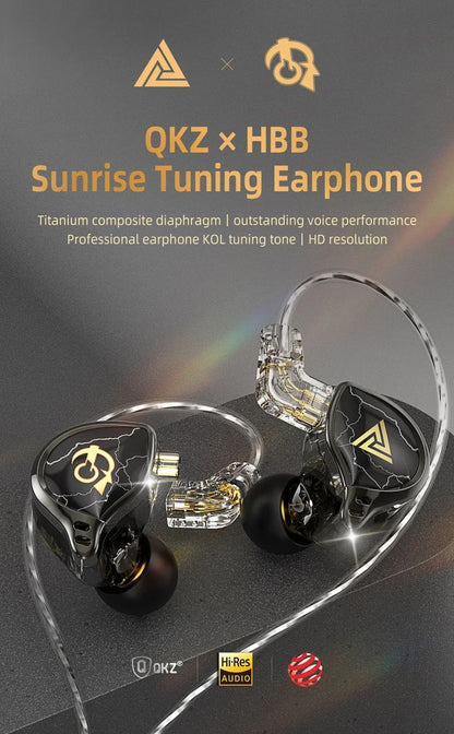 QKZ X HBB Best HiFi In Ear Wired Earphones 10mm Titanium-Coated Diaphragm Semi-open Cavity CNC Aluminum Alloy Monitor Headphone