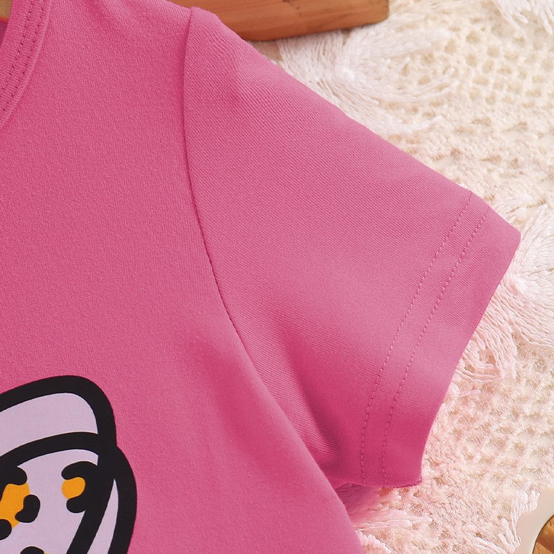 Girls Summer Thin Fashion Casual Dress Love Leopard Print Short Sleeve Round Neck Knitted Skirt Children's Minimalist Clothing