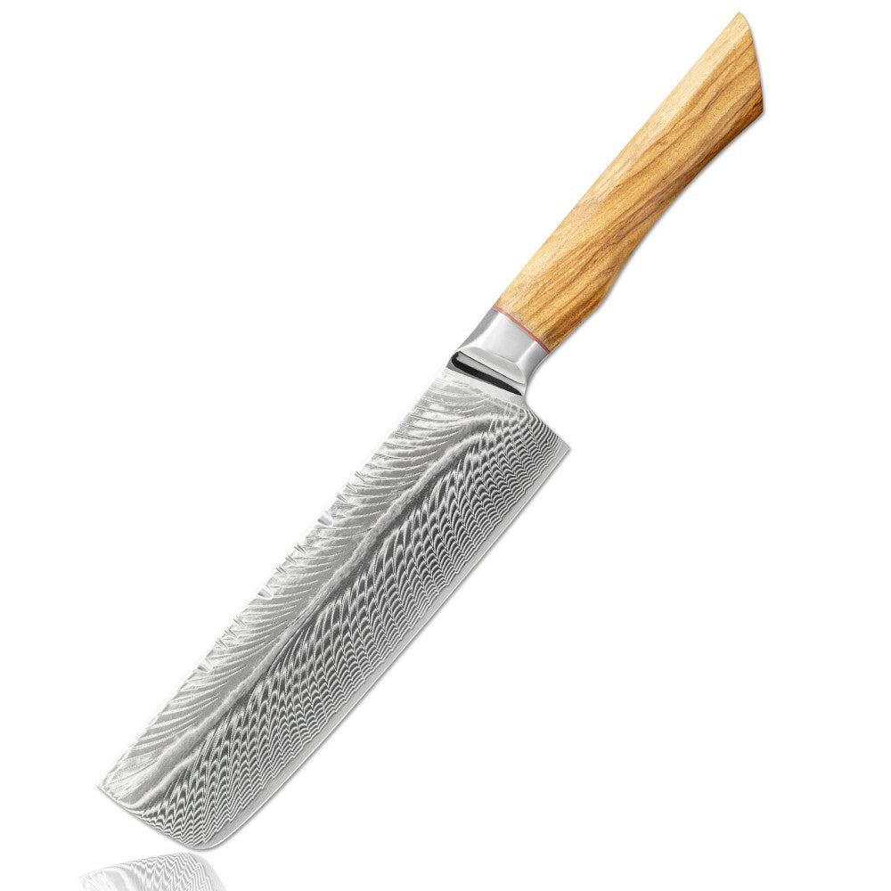 Conjunto de facas de cozinha para chef Damasco 67-LAY, faca japonesa Santoku Nakiri, faca utilitária, faca para desossar, faca de cozinha com cabo de madeira de oliveira HD