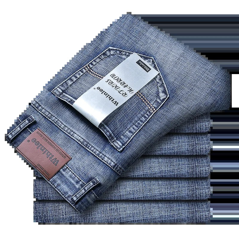Wthinlee Calça Jeans Masculina Nova, Casual, Reta, Elástica, Moda Clássica, Azul, Preta, Trabalho, Calças Jeans Masculinas de Marca