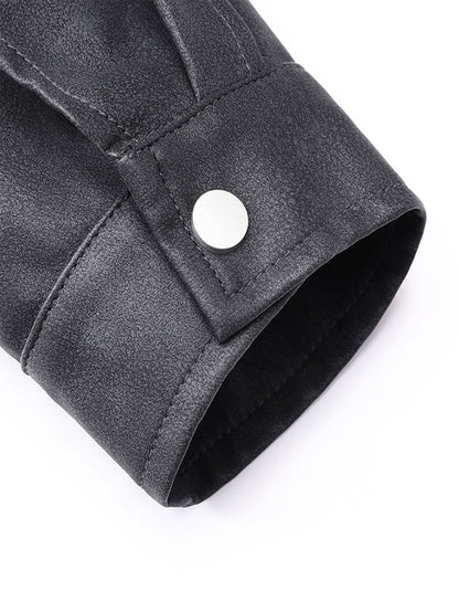 Plus Size Men's Casual Loose Fit Turndown Collar Motorcycle PU Leather Jacket, Suitable For Autumn, Zipper Front