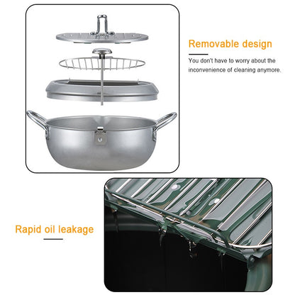 304 Stainless Steel Oil Pan Japanese Deep Frying Pot with a Thermometer and a Lid Kitchen Tempura French Fries Oil Fried Pan