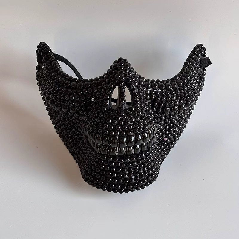 New Ghost Rider Mask Handmade DIY Pearl Carnival Party Mask, Horror Half Face Chin Mask for Men and Women, Halloween