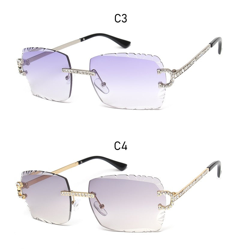 Fashion Rimless Square Sunglasses Vintage Diamond Brand Design Cut Lens Sun Glasses Men Women Metal Frame Luxury UV400 Eyewear