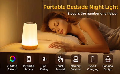 13 RGB Color Changing Portable Bedside Lamp Dimmable Remote Control USB Rechargeable Touch Night Light for Living Room Bedroom G