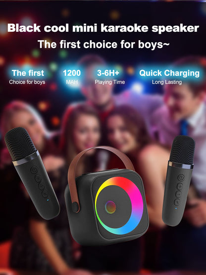 Máquina de Karaokê Portátil Haomuren com 1 ou 2 Microfones Sem Fio Mini Caixa de Som Bluetooth para Crianças Cantarem Presente de Festa em Família