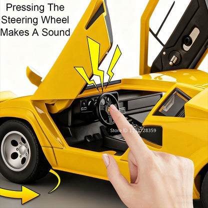 1:24 Countach LP500S VENENO Miniatura de Carro Esportivo Brinquedo Liga Fundida Luz e Som Puxar para Trás Portas Abertas Coleção Supercarro