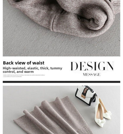 Autumn Winter Women's Mid-Length Knitted Pleated Skirt High Waist A-Line Long Skirt Loose Fuzzy Wool Skirt Double ket