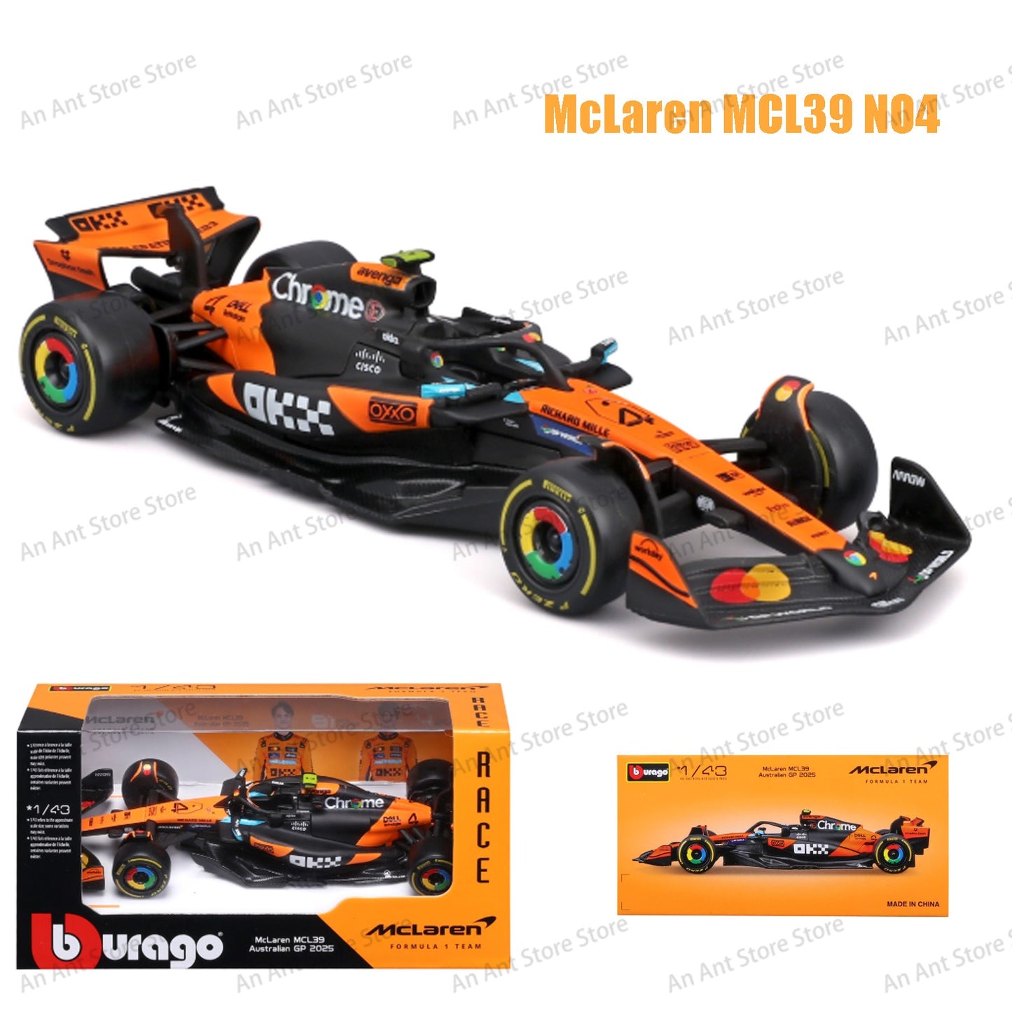 Burago 1:43 2025 F1 McLaren MCL39 #4 #81 Alloy Car Model Simulation Decoration Collection Christmas Birthday Gift Collection Toy