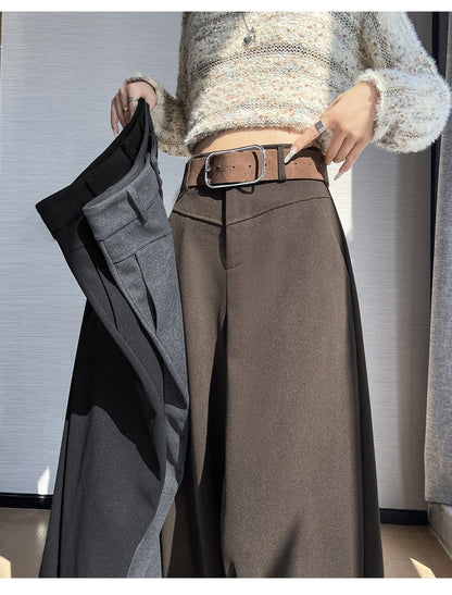 Grey Woolen Wide-leg Suit Pants Women 2025fall Winter New High-waisted Draping Straight-leg Casual Floor-length Thick Trouser