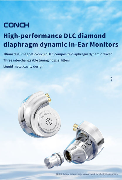 TRN CONCH In-Ear Earphones 10mm Dual Magnetic Circuit DLC Dynamic Driver Headphones Sports Earbuds Monitor IEMS with 3.5/2.5/4.4