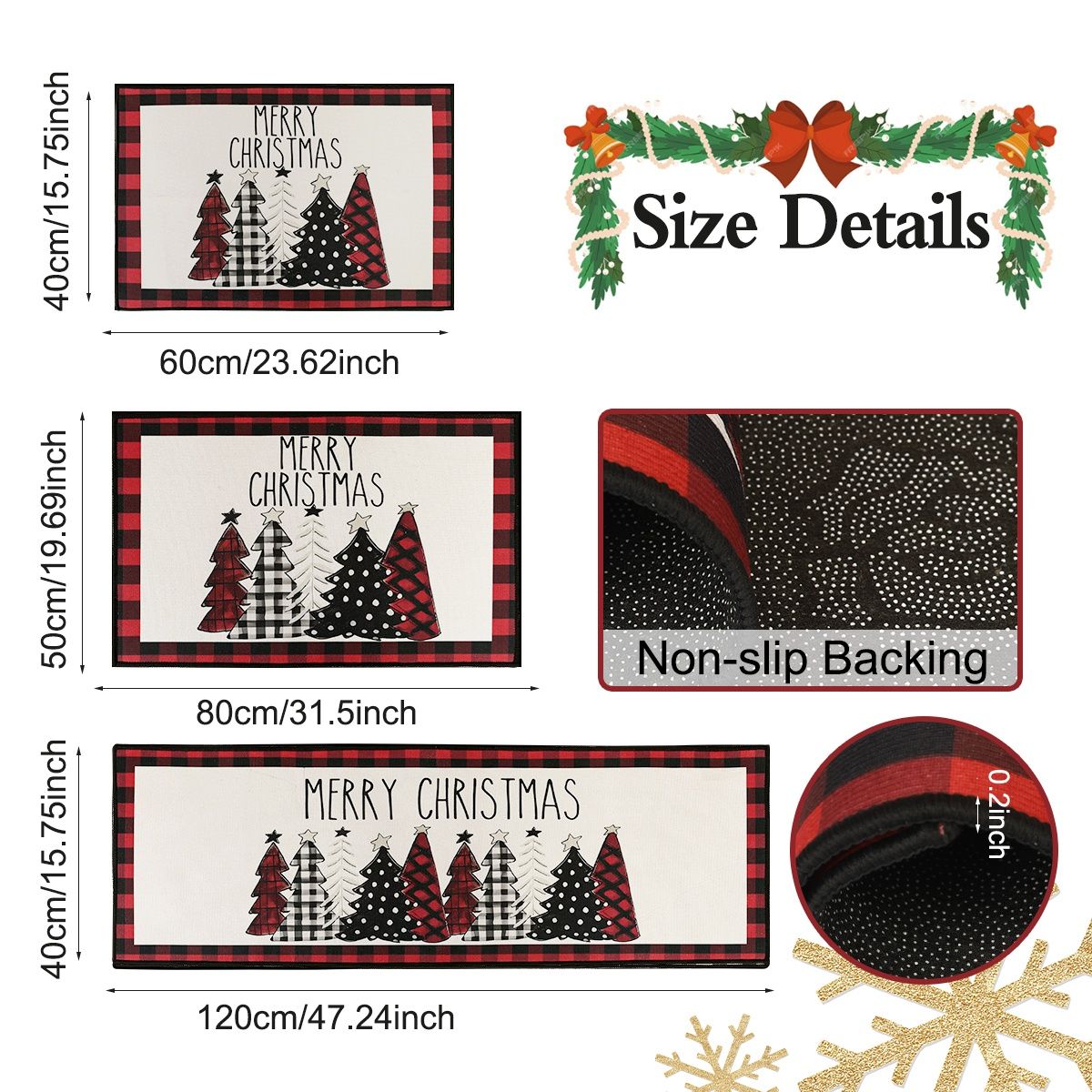 60/80/120CM Christmas Elk Floor Mat Xmas Tree Kitchen Rug Doormat Home Decor Navidad Natal Christmas Decorations For Home 2025