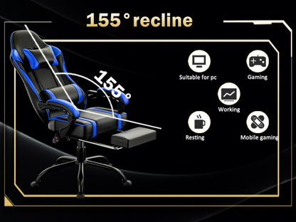 Cadeira Gamer com Apoio para os Pés, Cadeira de Videogame de Couro PU para Adultos, Cadeira Gamer Reclinável para Escritório