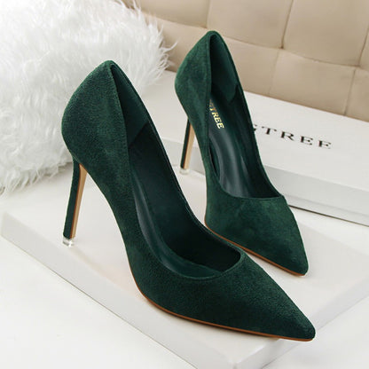 Women 9cm High Heels Yellow Burgundy Pumps Plus Size Stripper Suede Escarpins Lady Wedding Bridal Scarpins Green Blue Prom Shoes