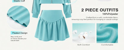 Y2K Co-Ords 2 Piece Sets Woman Quarter Zip Crop Top And Tennis Skort Outfit Casual Workout Lounge Wear Clothes Women Skirts Sets