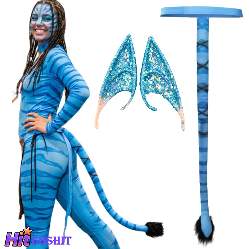 Jake Sully Neytiri Cosplay Fantasy Elf Ears Tail Costume Accessories Avatar The Way of Water Role Adult Halloween Carnival Props