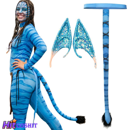 Jake Sully Neytiri Cosplay Fantasy Elf Ears Tail Costume Accessories Avatar The Way of Water Role Adult Halloween Carnival Props