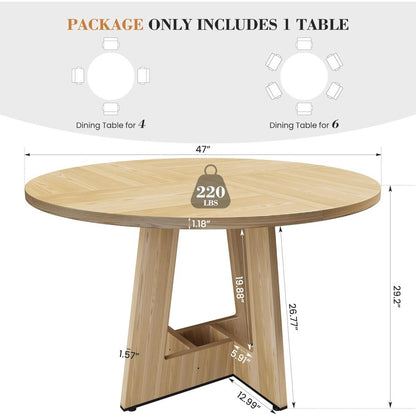 Dining Table for 4, 47 Inch Farmhouse Kitchen Table with Pedestal Base, Rustic Wooded Dinner Table for Dining Room Kitchen
