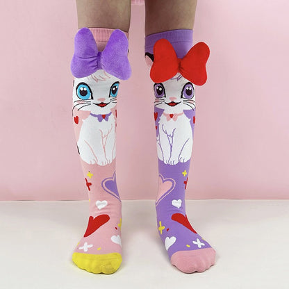 Presente de Natal Disney Menina Fofa Meia-Cano Médio Tridimensional Fashion Orelhas Artesanais Meias Artesanais Acessório Cosplay Mickey Minnie
