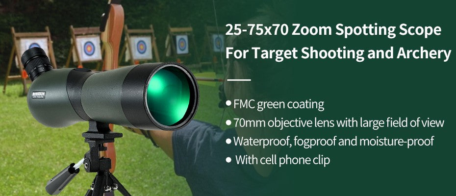 Luneta Monocular com Zoom 25-75x70 Prisma BAK4 À Prova d'Água para Tiro Esportivo Observação de Pássaros Acampamento ao Ar Livre Caça