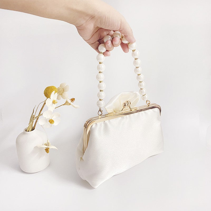 Fashion Bride Beige Women Satin Evening Banquet Clutch Bag Wedding Purse Party Bowknot Day Handbag Elegant Purse